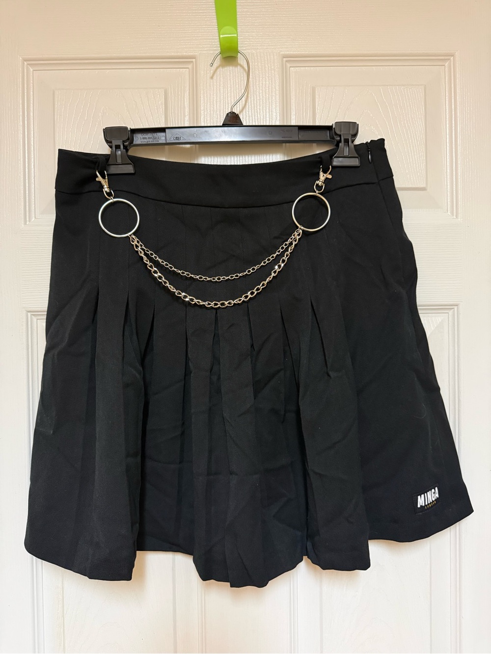 Minga London Black Pleated Mini Skirt w/ Chain Detail US 10 Punk Y2K